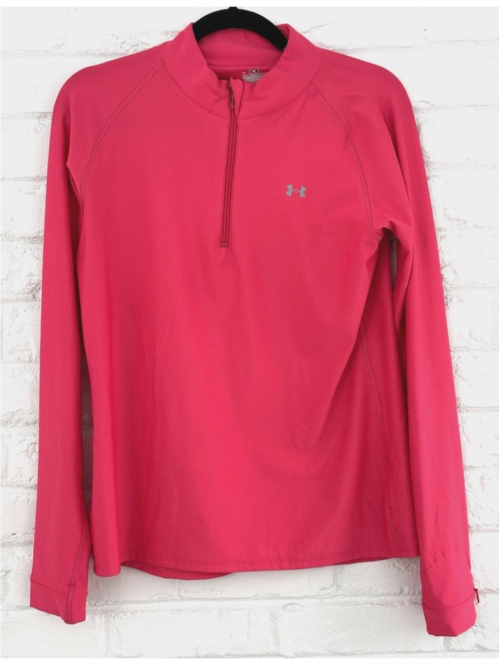 Under Armour Pink Quarter Zip Top Size: Large Hidden Pocket Athletic Fitted